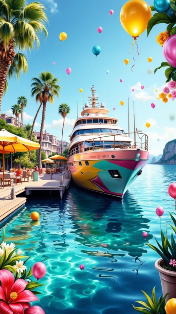 Luxury Yacht Party in David Hockney Style