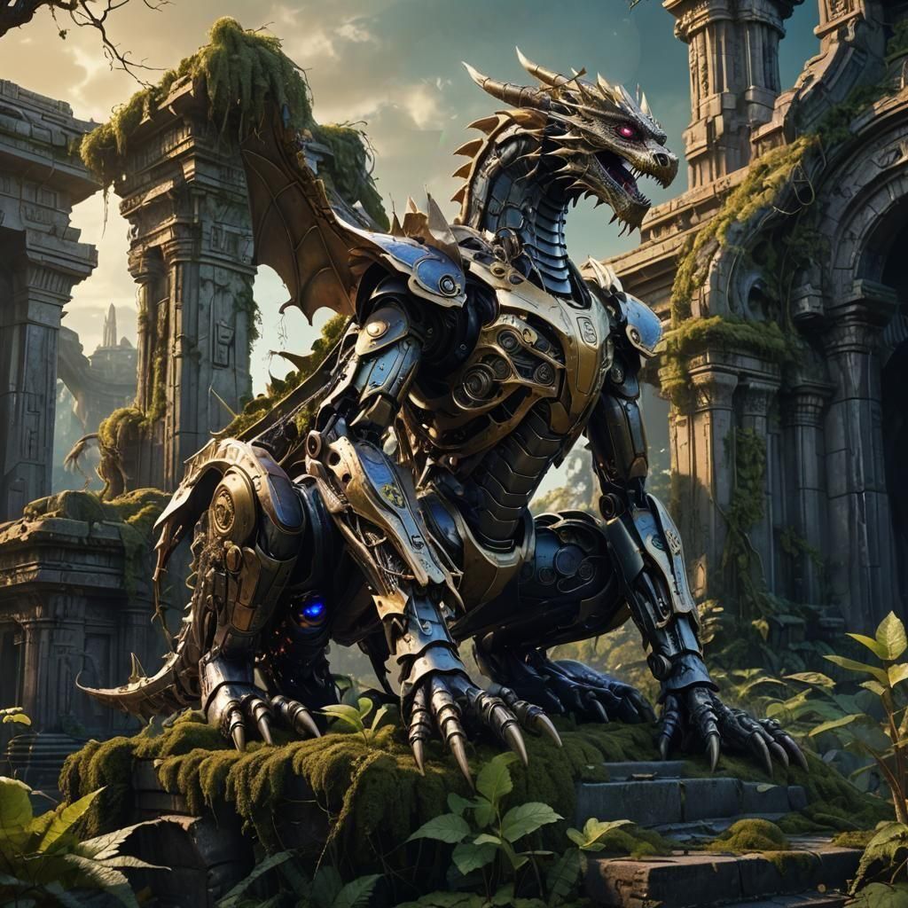 Detailed Robot Dragon Matte Painting