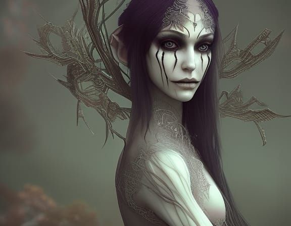 Intricate Underworld Elf Queen in Surreal Oil Painting