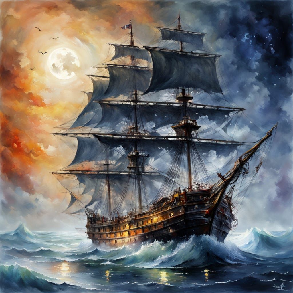 Pirate Ship in Watercolor