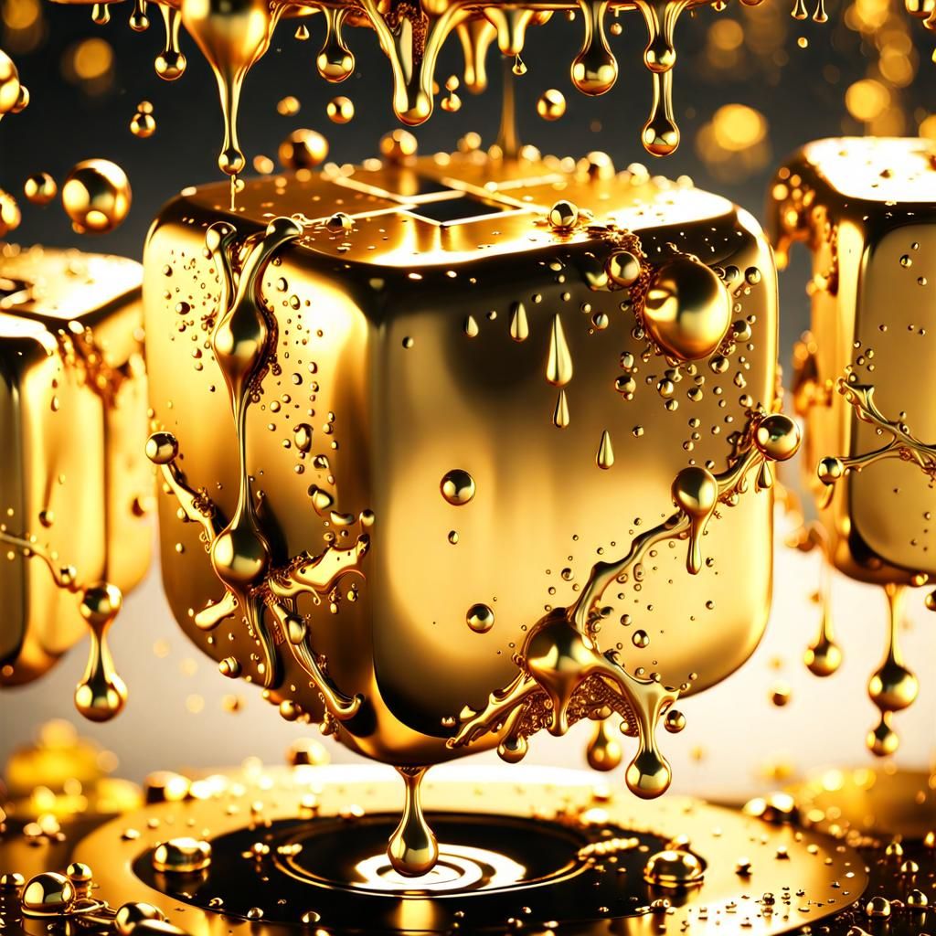 Golden Cube Macro Shot in Hyperrealistic Style
