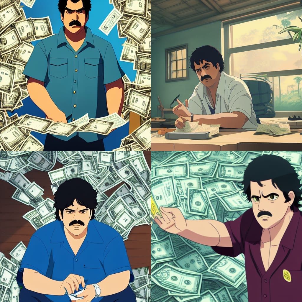 Anime Style Portrait of Man Holding Money