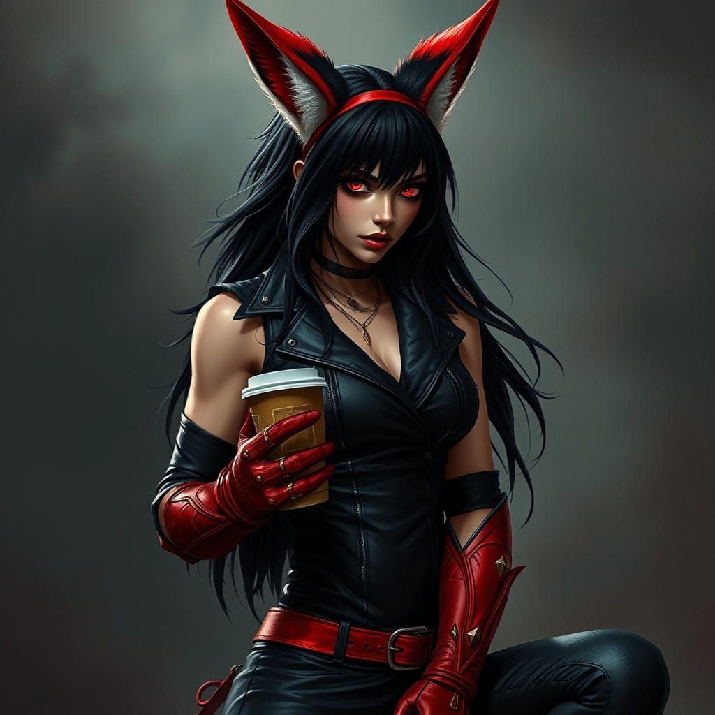Goth Queen with Fennec Fox Ears, Dark Fantasy Portrait