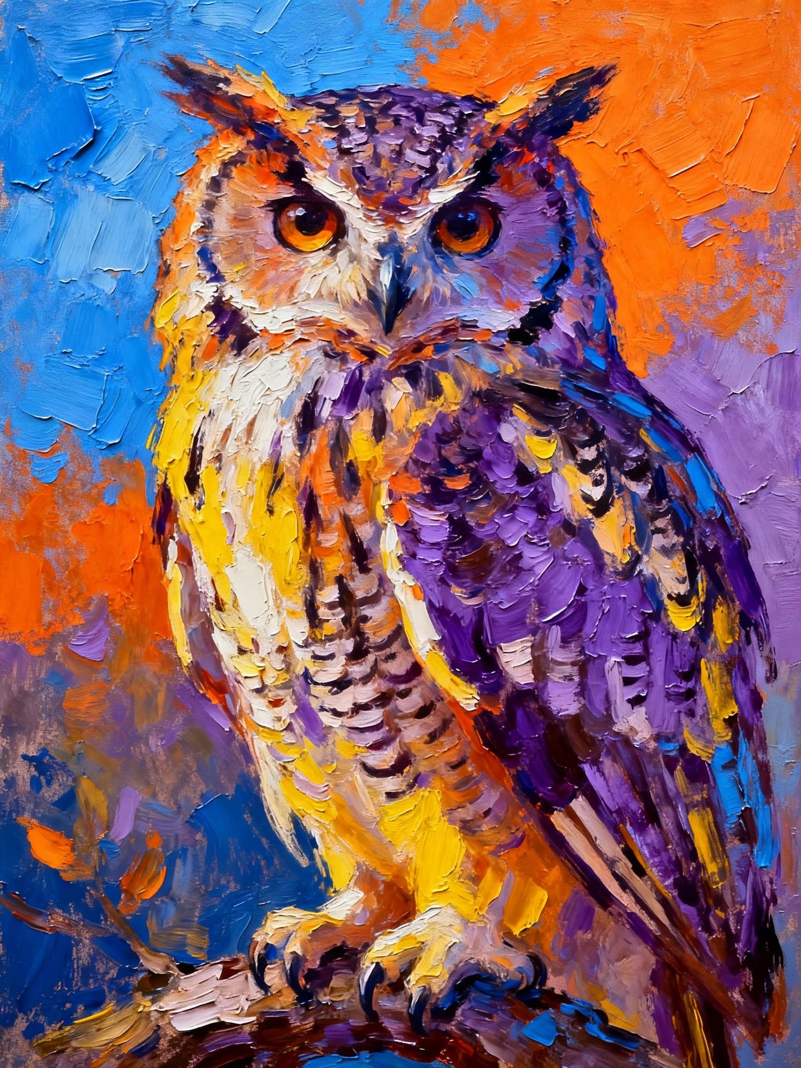 Impasto Owl Painting with Beautiful Composition