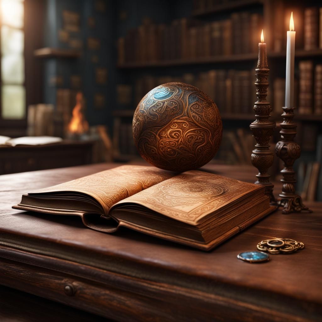 Elemental Book on Table, Fantasy Concept Art