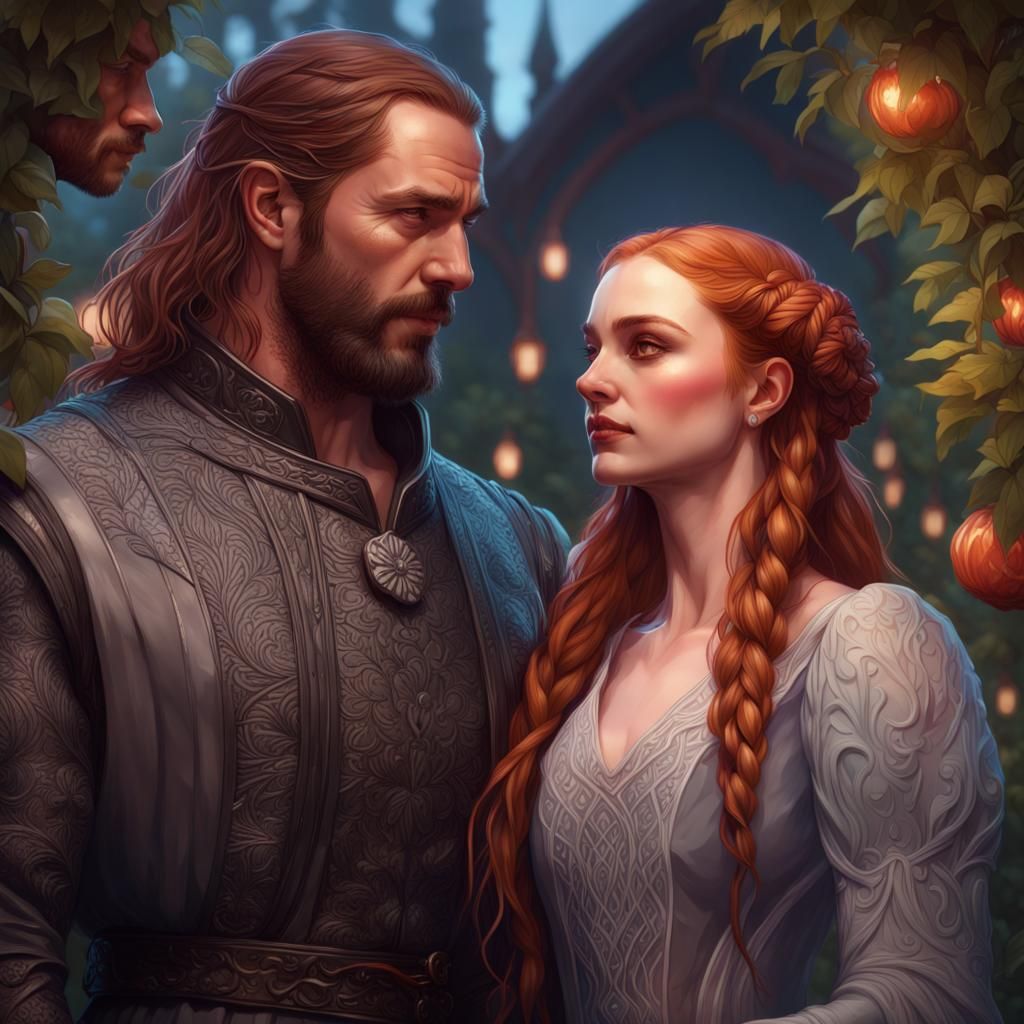 Sansa and Sandor: Summer Night Date, Art Nouveau Portrait
