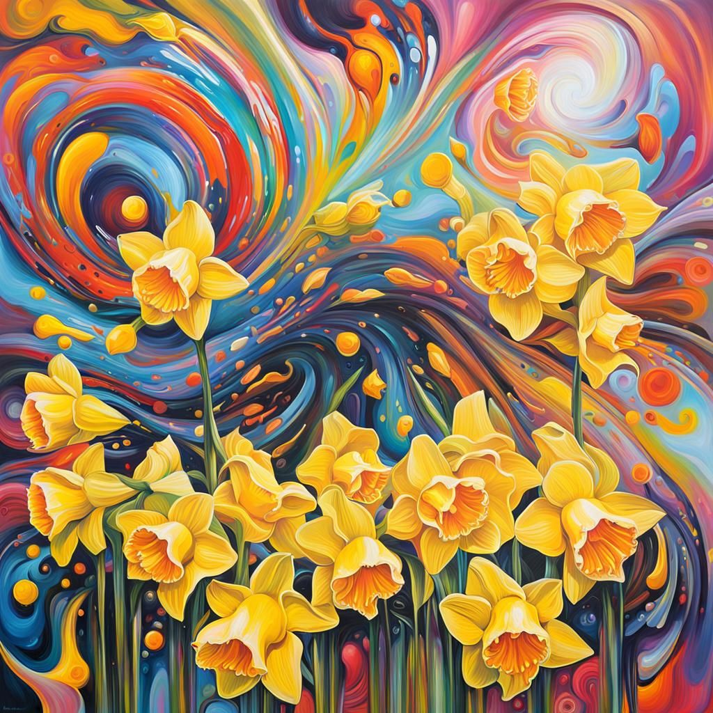 Psychadelic daffodil  oil painting abstract art complementar...