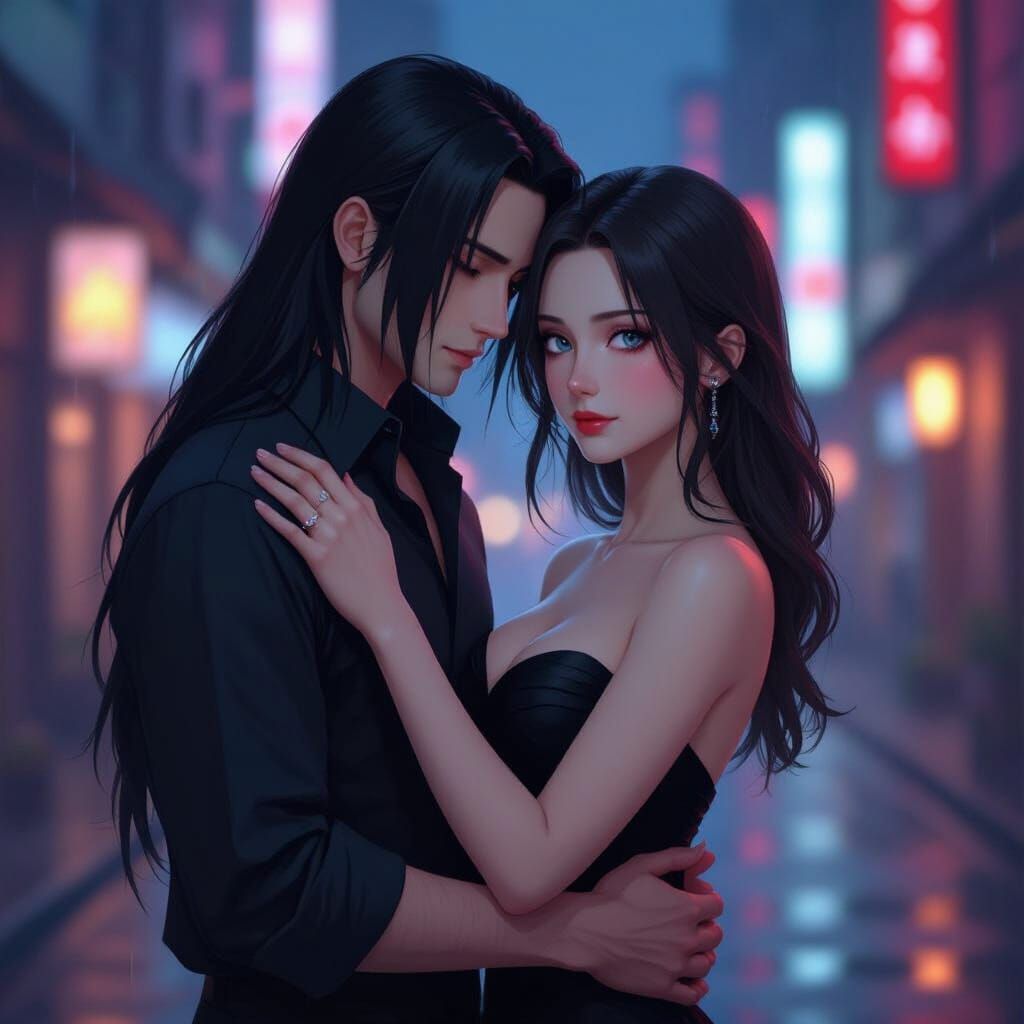 Romantic Couple Under City Lights: Anime Style