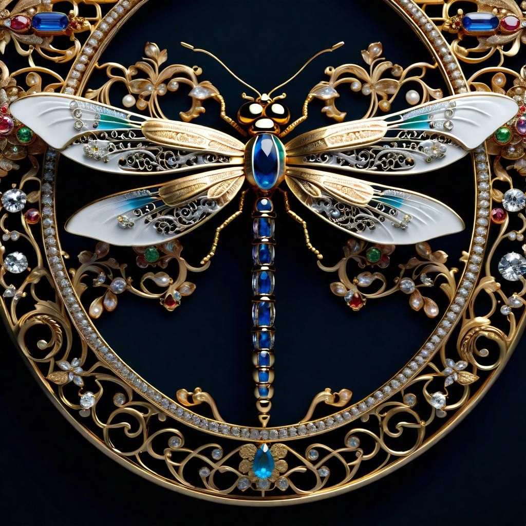 Jeweled Porcelain Dragonfly with Filigree Backdrop