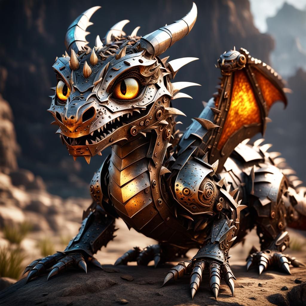 Adorable Scrap Metal Baby Dragon Art