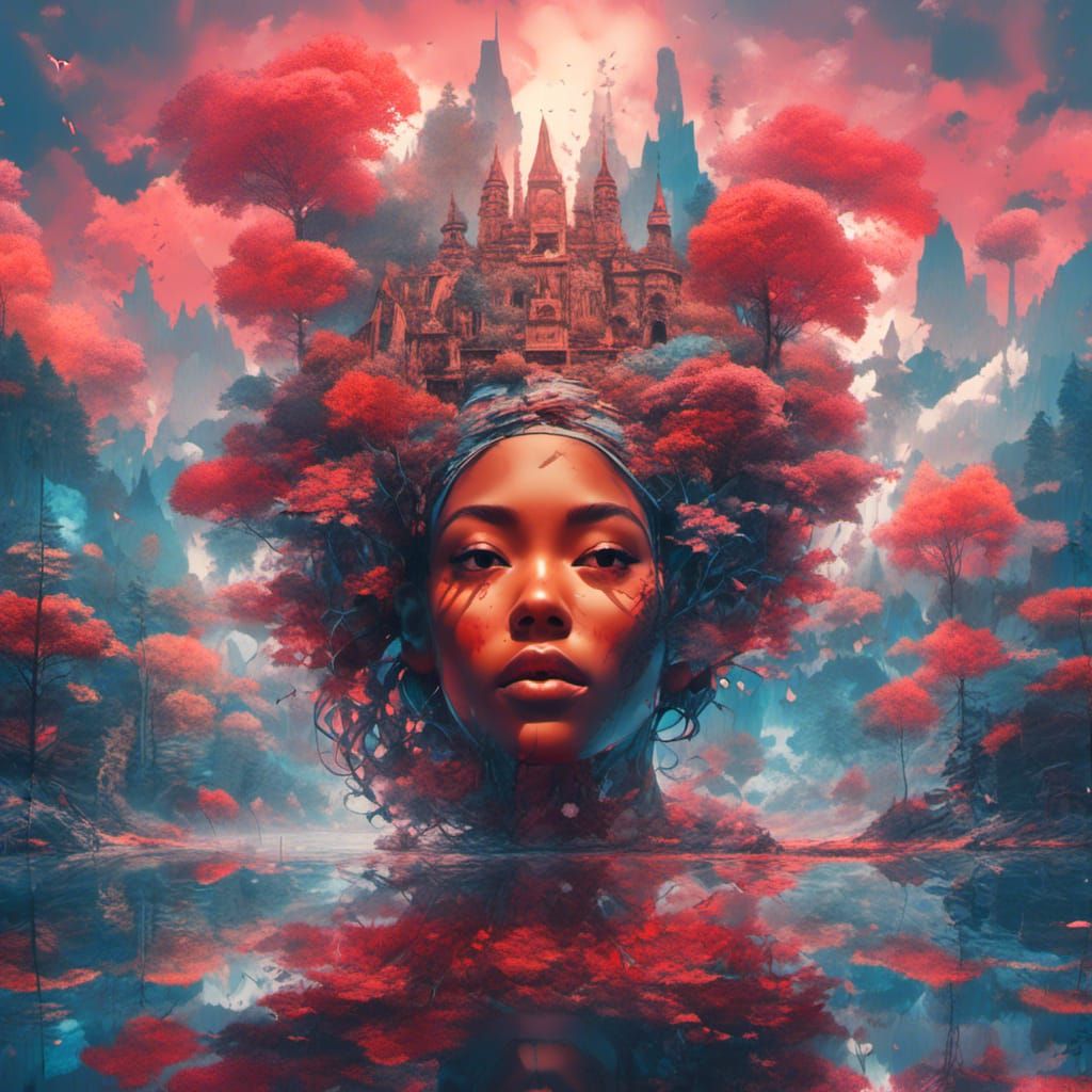 Captivating Double Exposure Portrait: Fantasy Concept Art