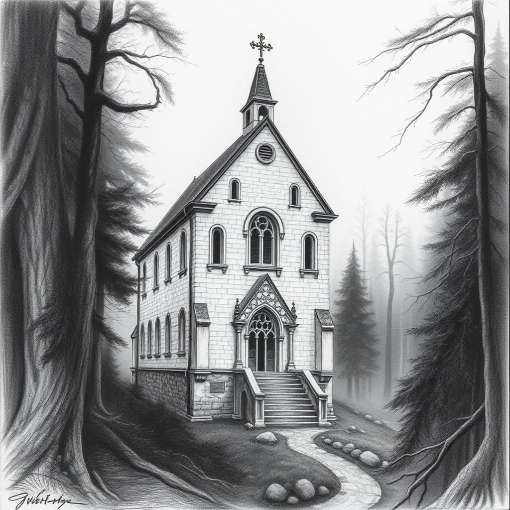 Misty Forest Church in Dutch Master Style