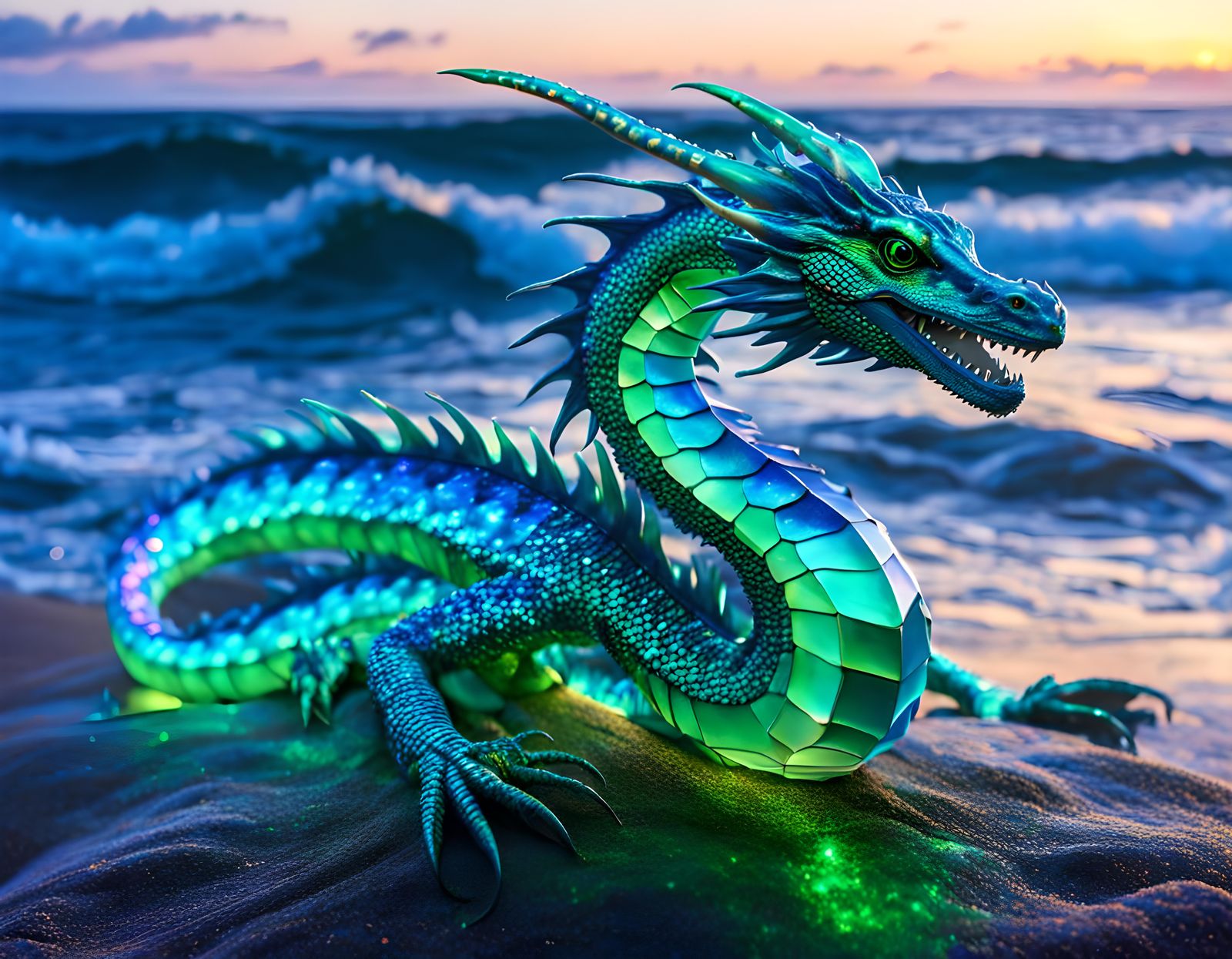Iridescent Sea Dragon in Glittering Ocean Scene