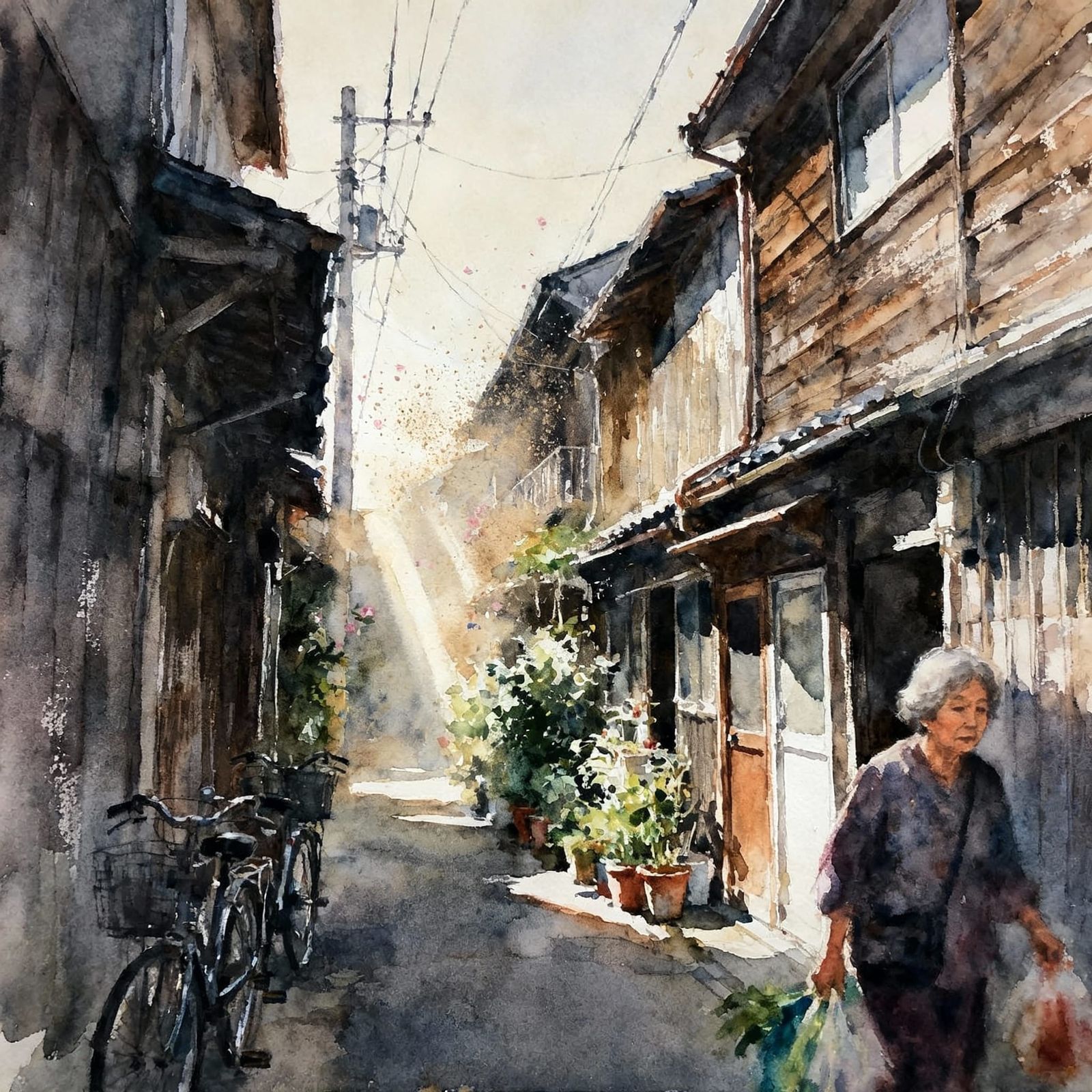 Impressionist Gouache Painting of a Backstreet Scene