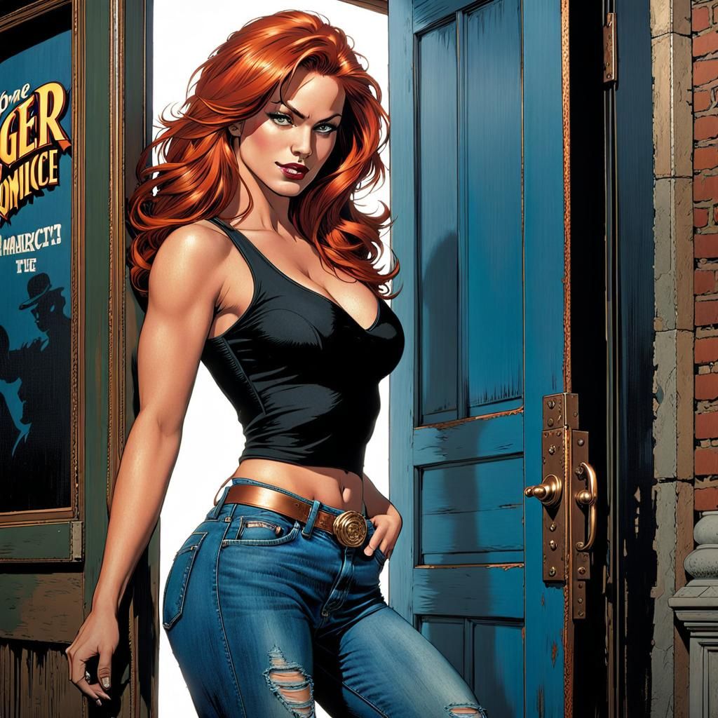 Redhead Woman in Doorway, Impressionist Gouache and Watercol...