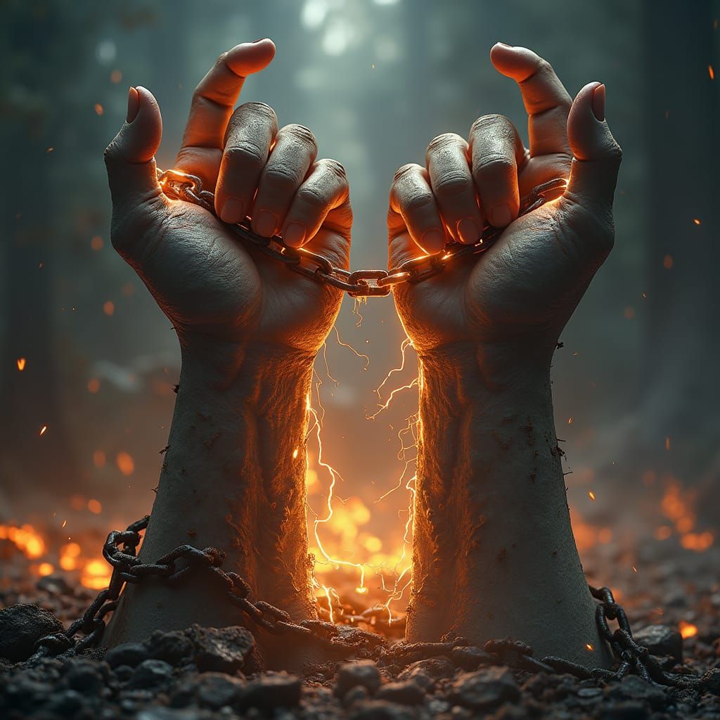 Mythological Hands Break Free from Chains