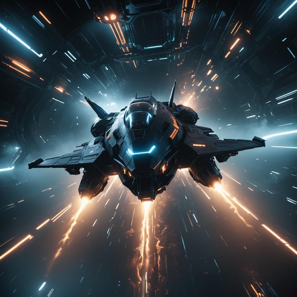 Lone Spaceship Emerges: Dark Futurism in Neon Light