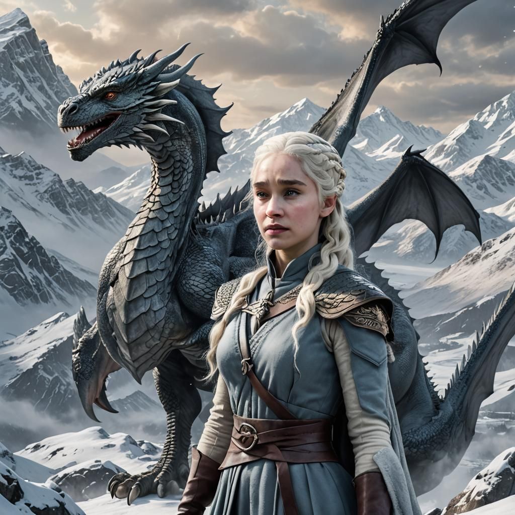 Daenerys Targaryen and Dragon in Winter Wonderland