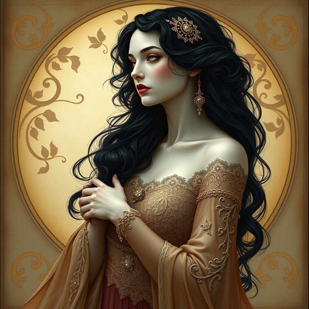 Ethereal Art Nouveau Vampire Woman Portrait