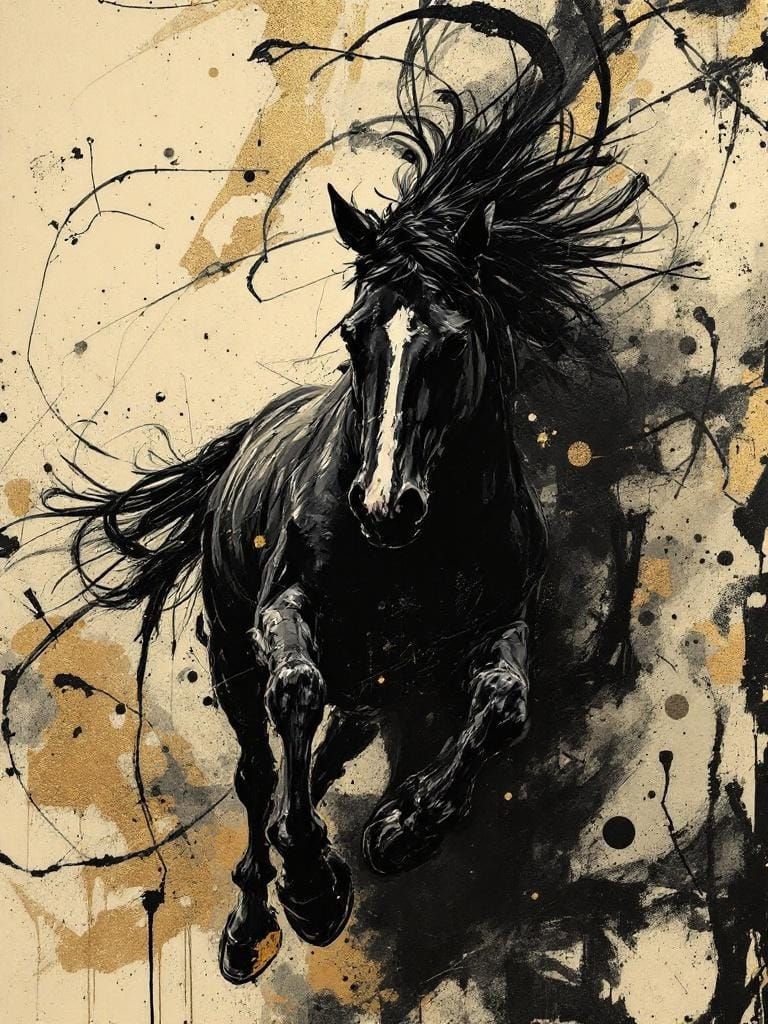 Horse Running Free in Film Noir Aesthetic