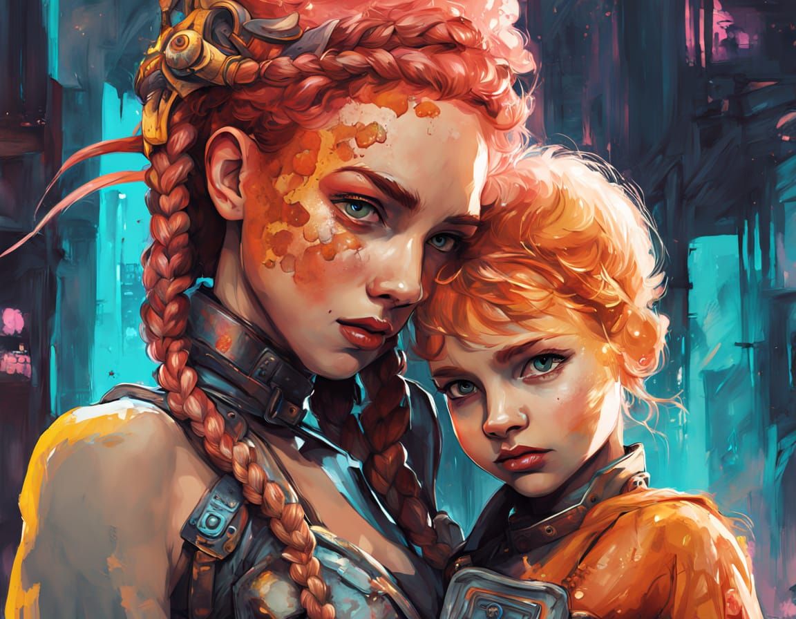 Retrofuturistic Amazon Warrior Queen in Digital Surrealism A...