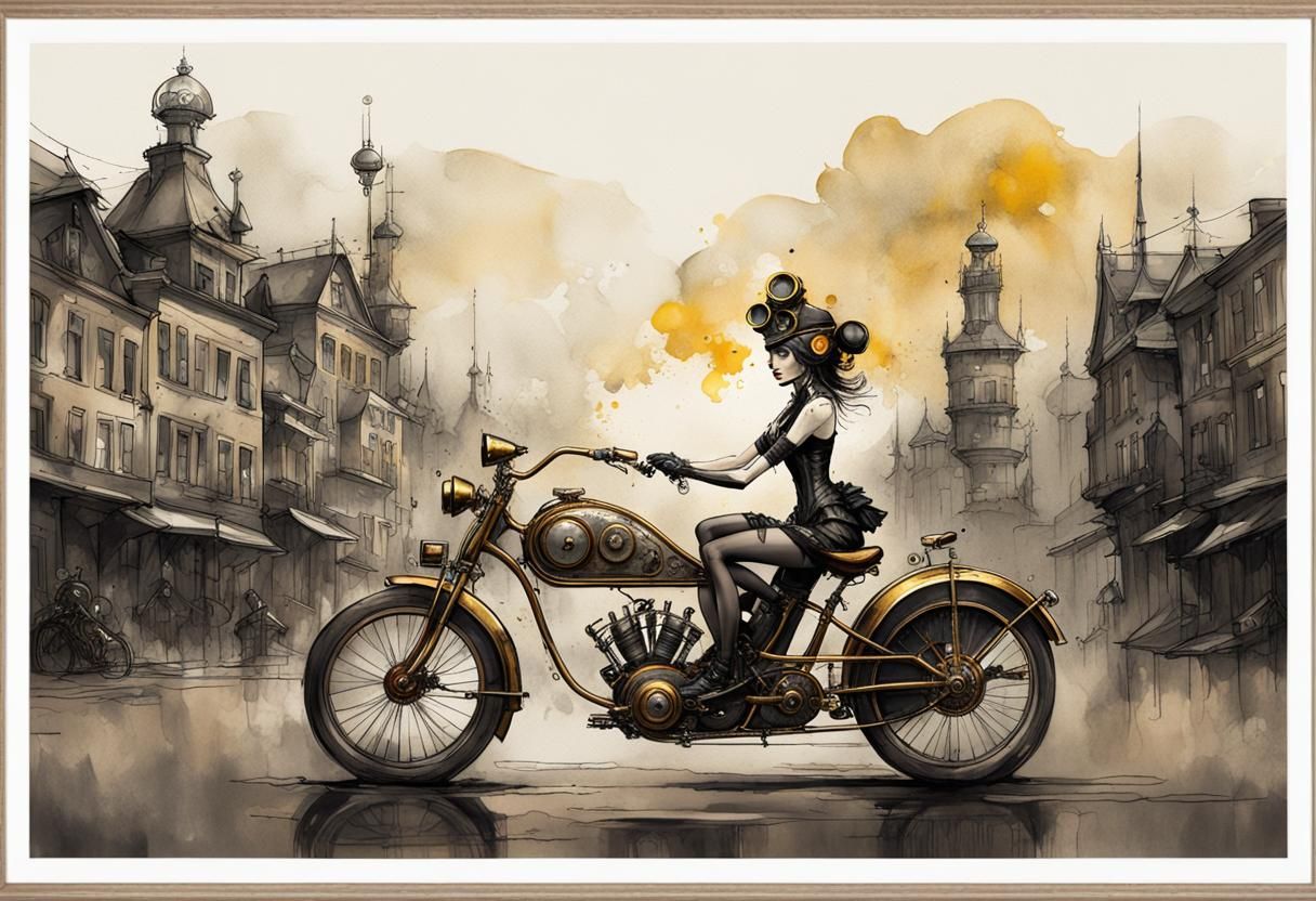 Steampunk Girl on Bicycle in 1920s Germany
