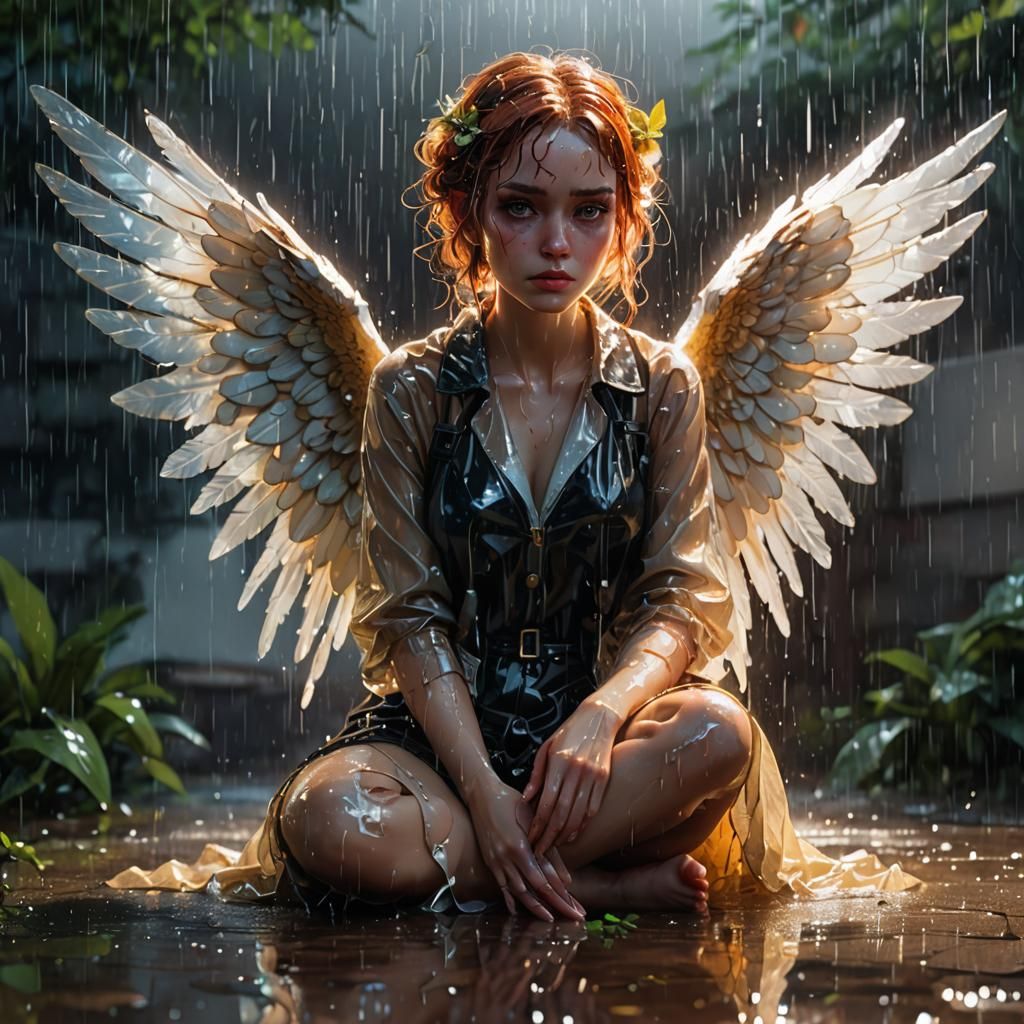 Rainy Day Angel: Digital Art in Anime Style
