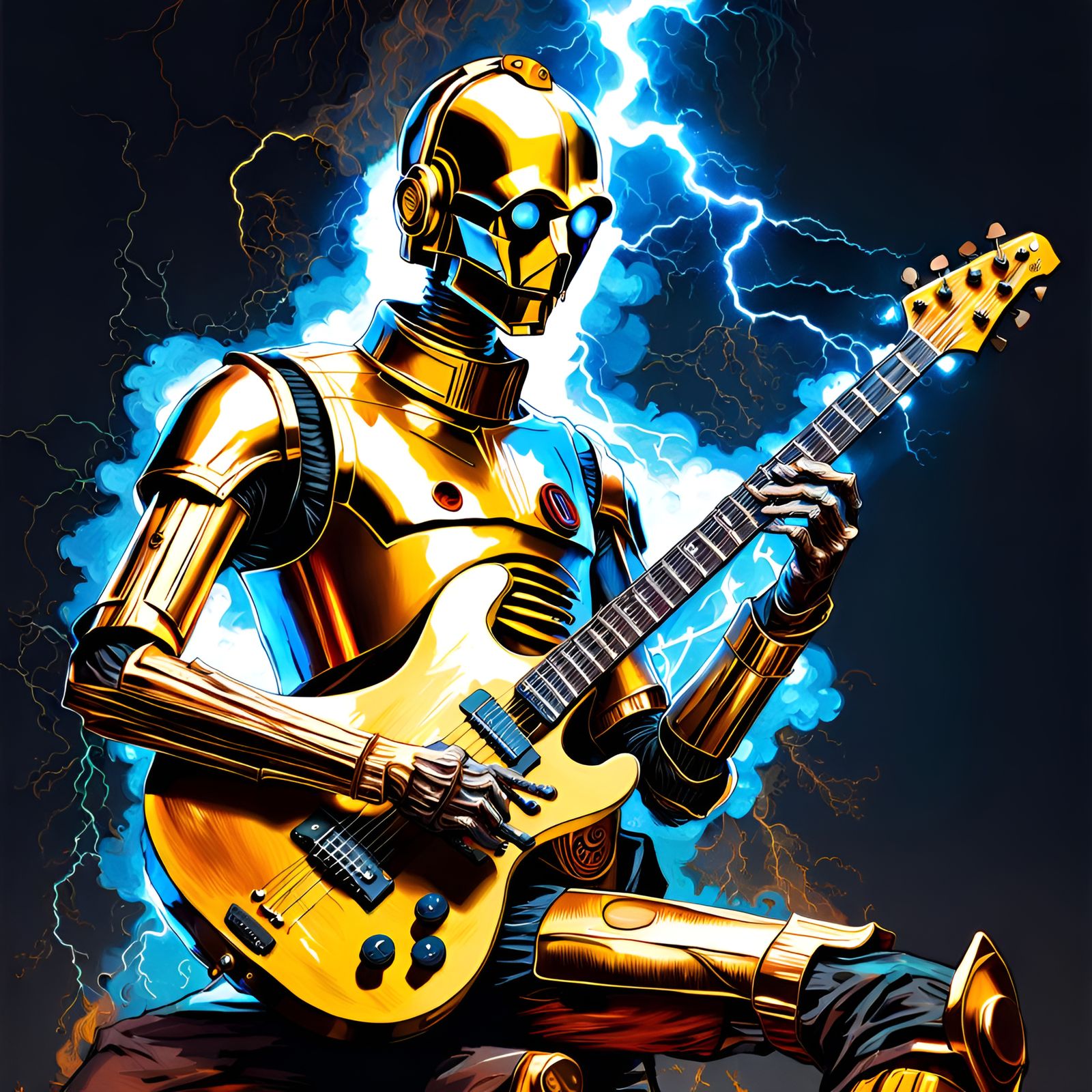 C-3PO Shreds on Electric Guitar, Golden Age Style