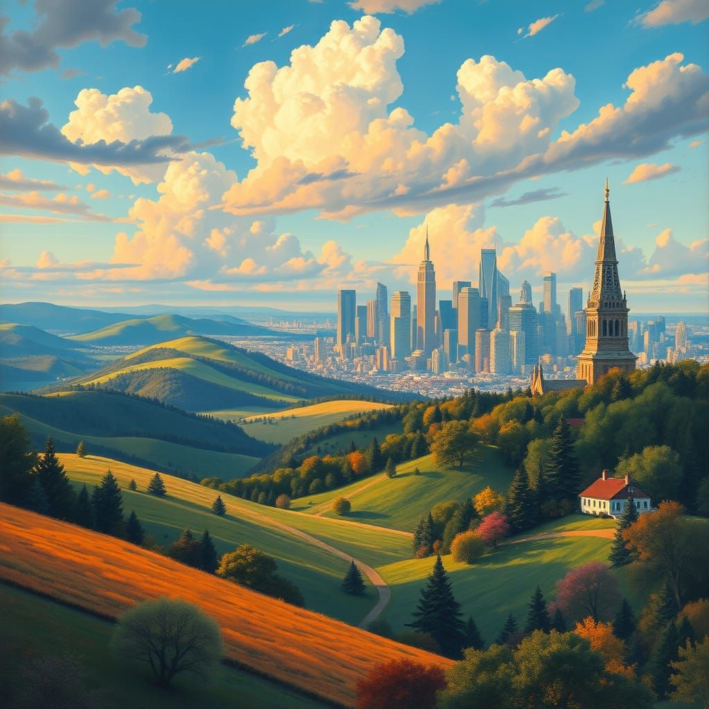 Coastal Cityscape with Vibrant American Landmarks