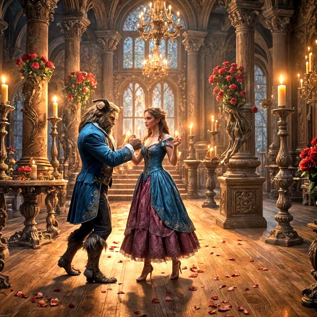 Beauty and the Beast Dancing: Hyperrealistic 4K