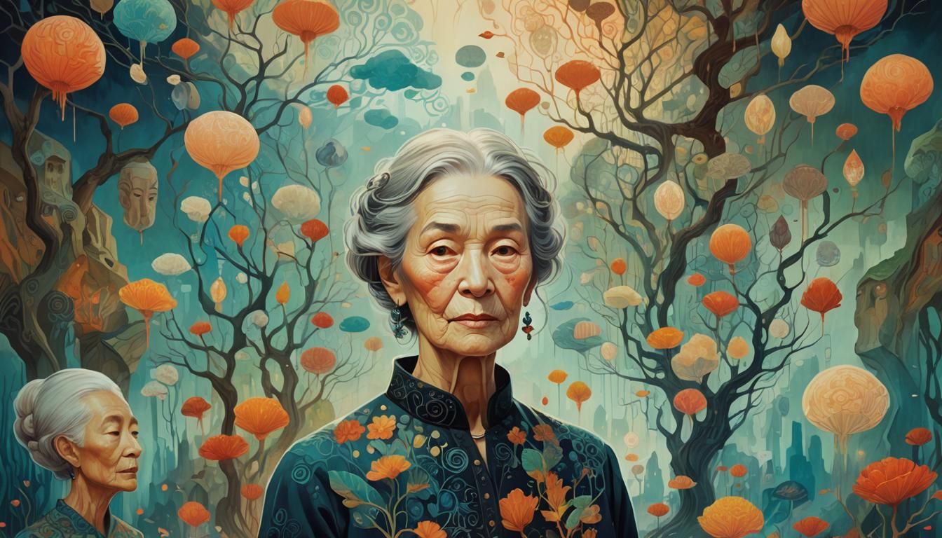 Dreamlike Portrait of Woman with Ancestral Tattoos