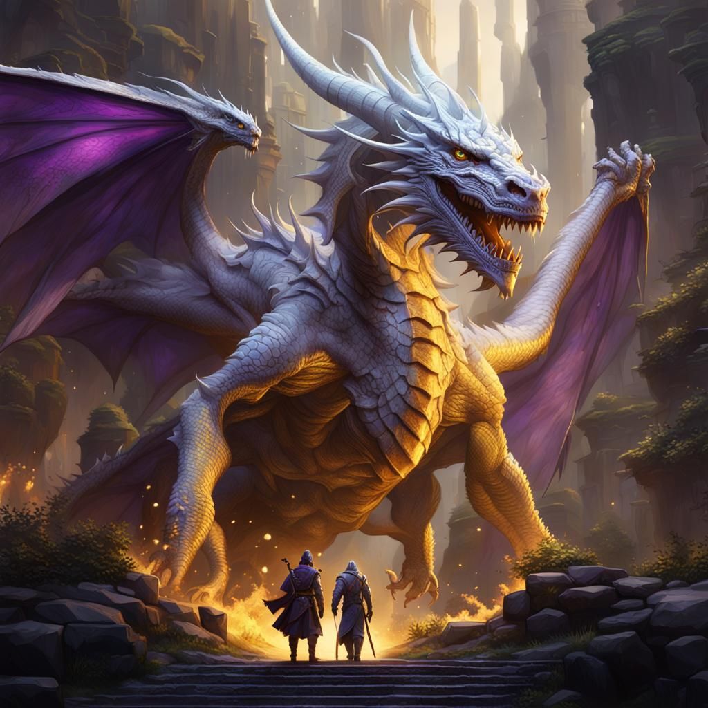 White Dragon Heals Soldier: Dark Fantasy Concept Art
