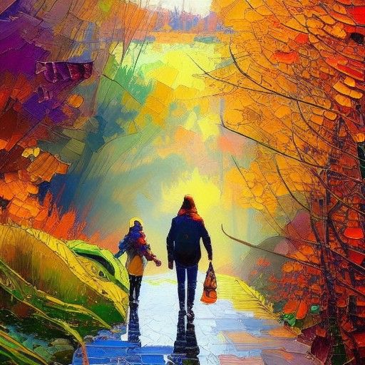 Colorful Autumnal Forest Walk in Oil Painting Style