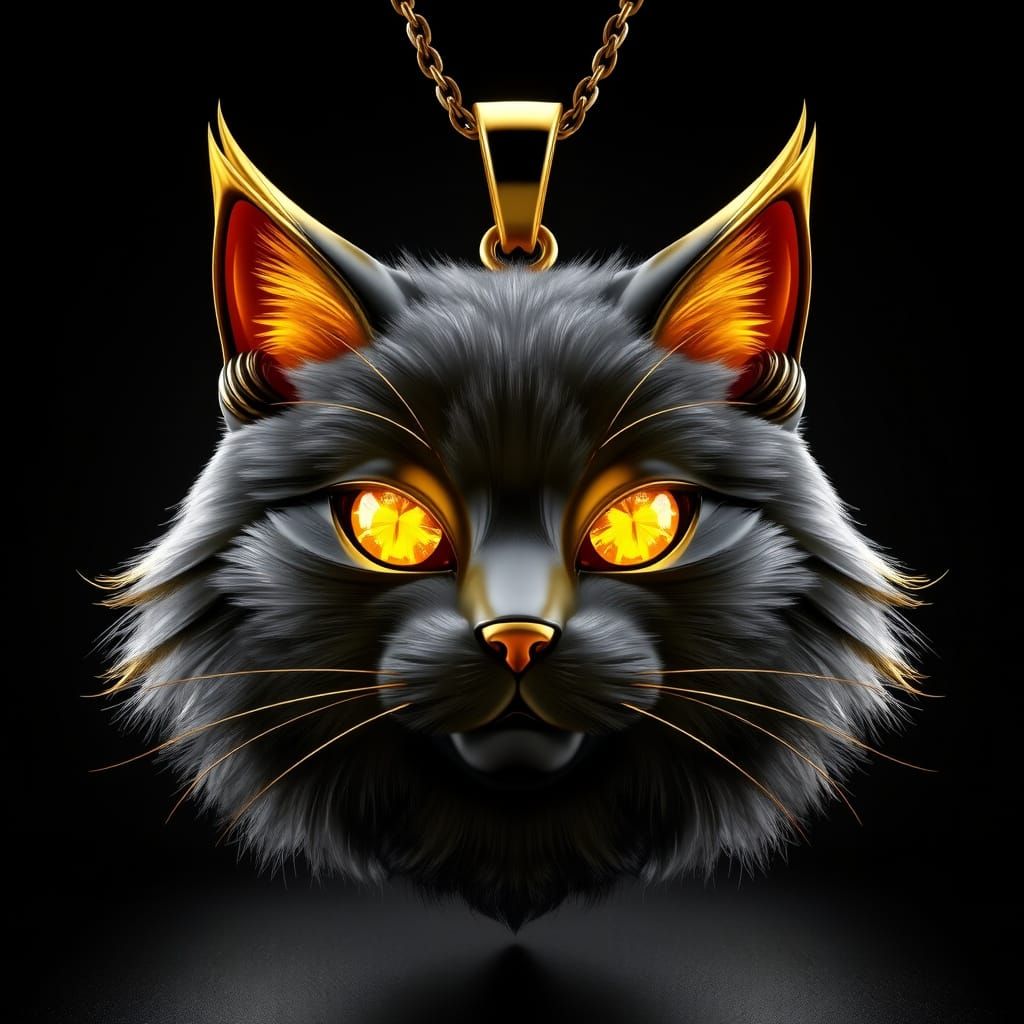 Stunning Black Cat Pendant in Shimmering Gold and Yellow