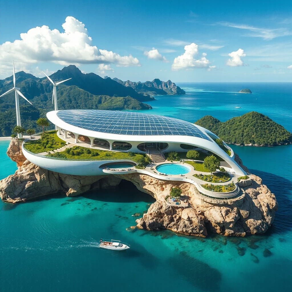 Sustainable Solarpunk Cliffside Oasis