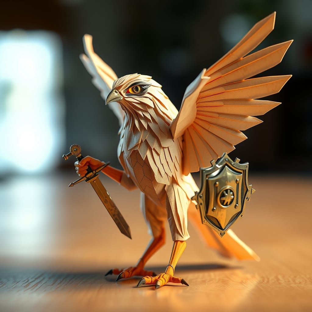 Origami Kestrel Papercraft Mechanical Bird with Soft Focus