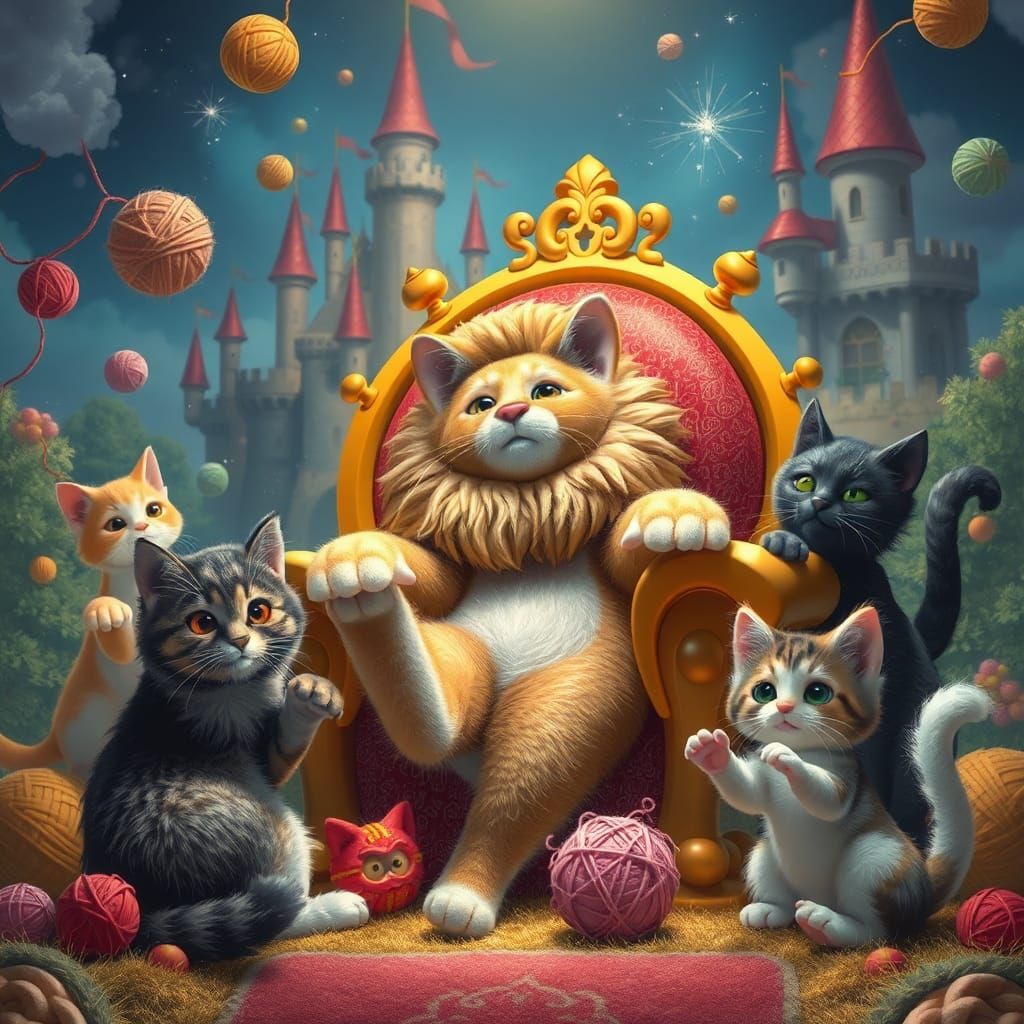 Whimsical Cats Reign in Fantasy Kingdom