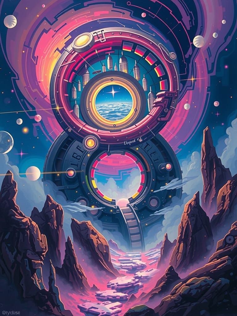 Vibrant Dreamlike Nebula Scene with Timeless Space Station