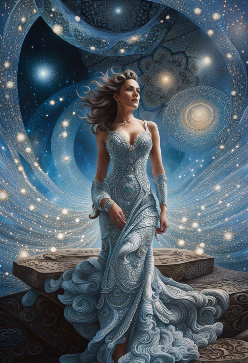 Hyperrealistic Universal Goddess with Volumetric Lighting