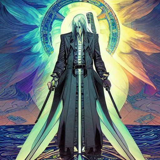 Sephiroth Digital Illustration in Art Nouveau Style