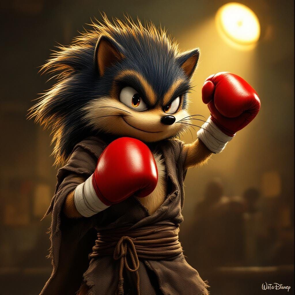 Tough Hedgehog Boxer in Vintage Cartoon Style