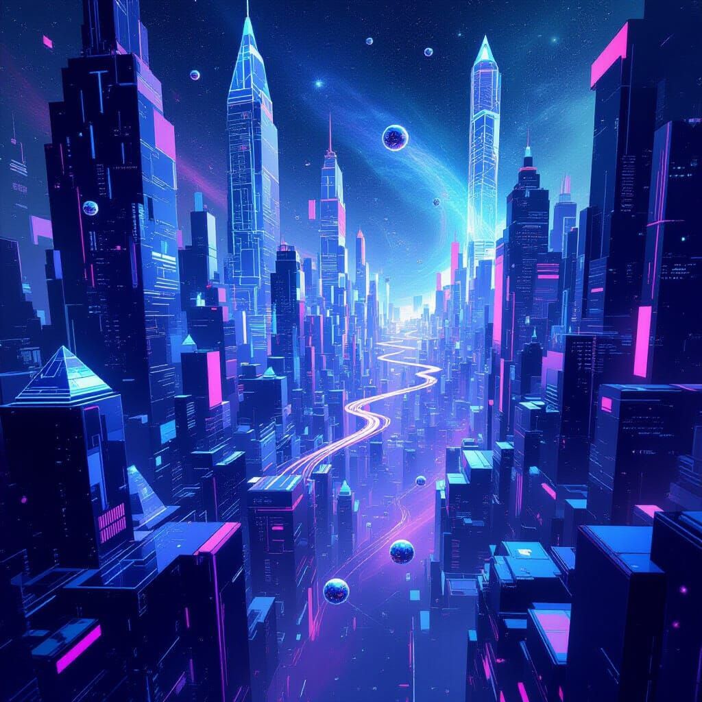 Surreal Crystalline Cityscape in Cosmic Void