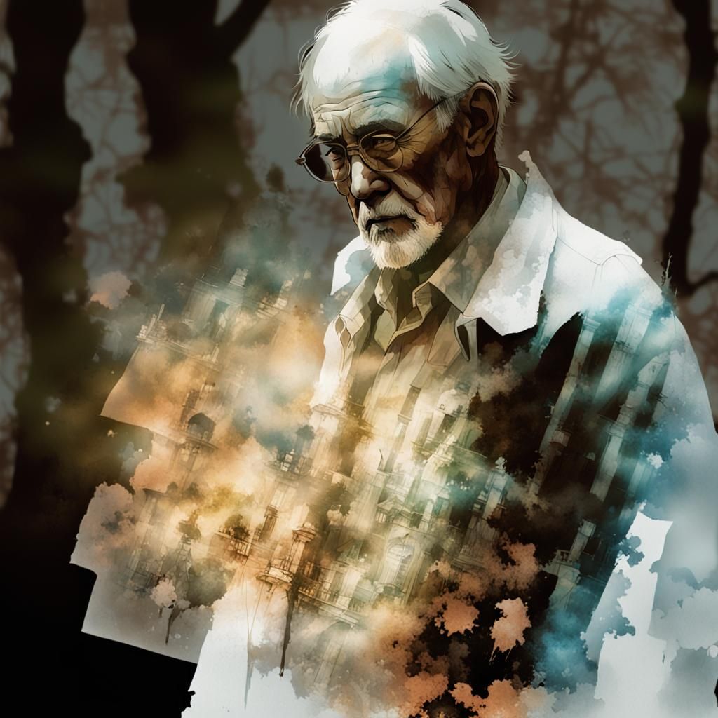 Ghostly Battlefield: Double Exposure Ink Portrait