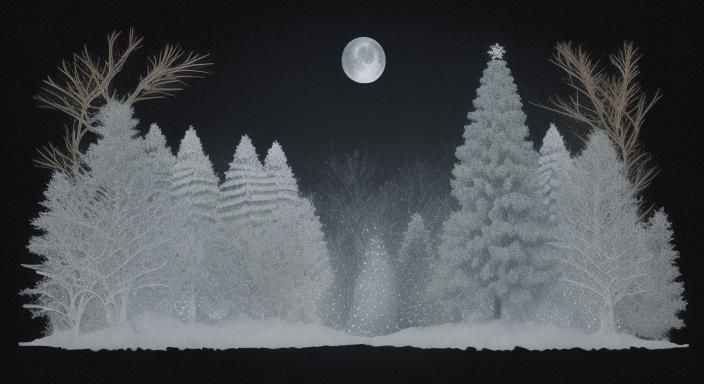 Vintage Christmas Forest Design with Moon and Stars
