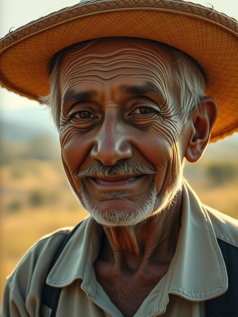 Elderly Man's Portrait in Golden Hour Light