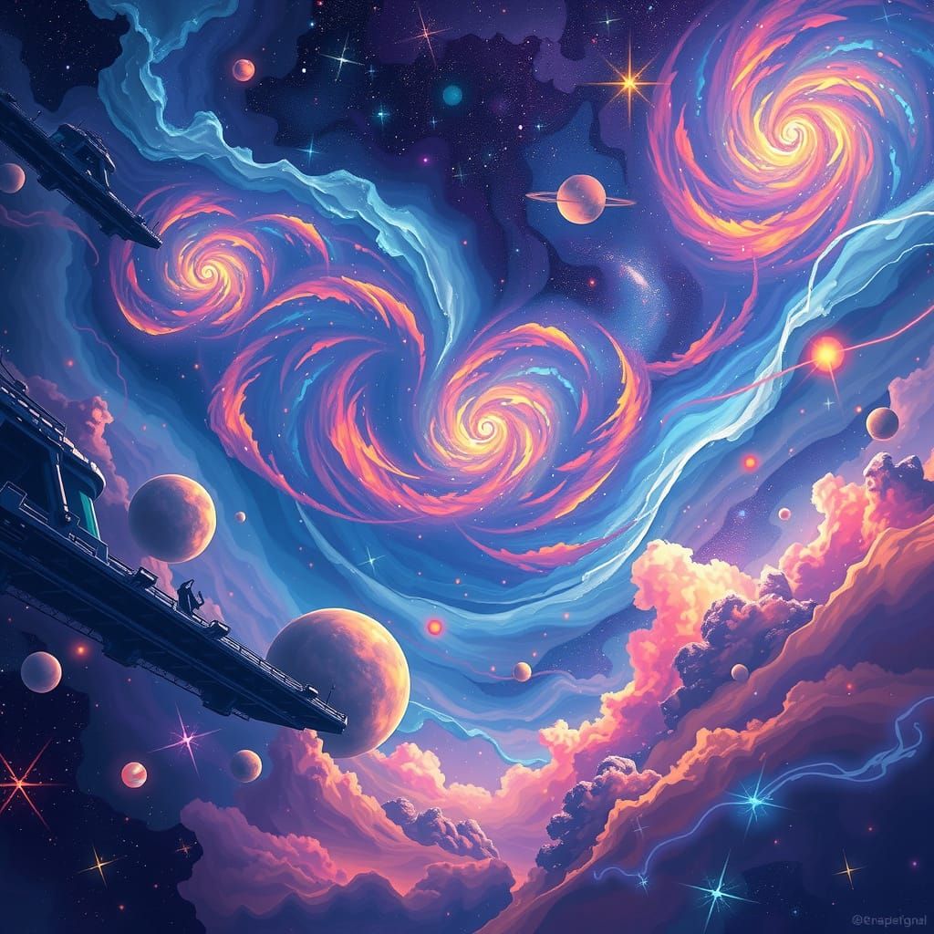 Dreamlike Cosmic Vista of Swirling Galaxies