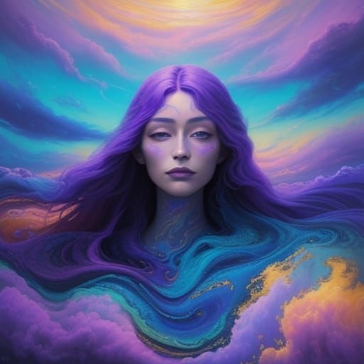 Ethereal Landscape with Swirling Clouds: Surreal Oil Paintin...