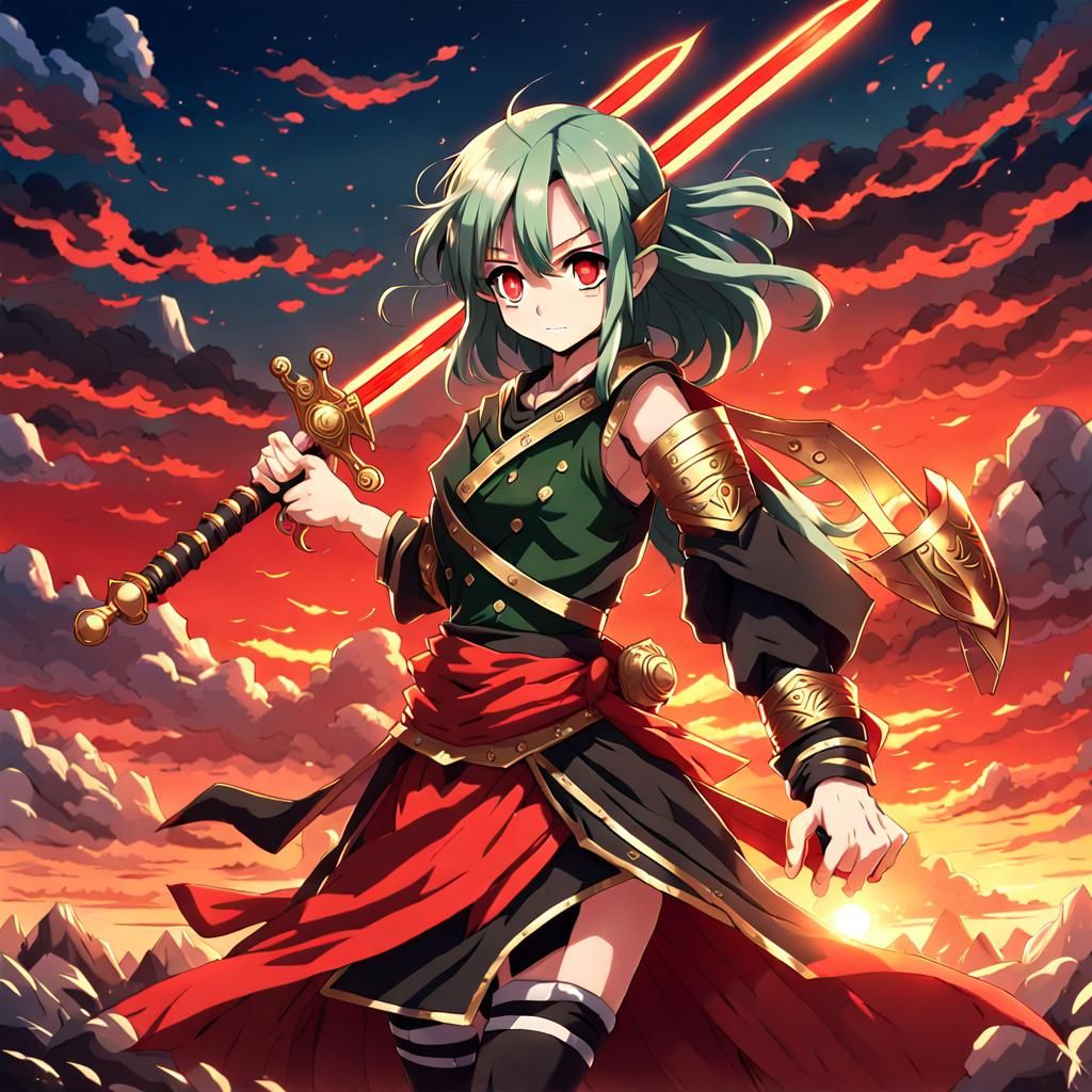 Anime Female Warrior with Ki Sword