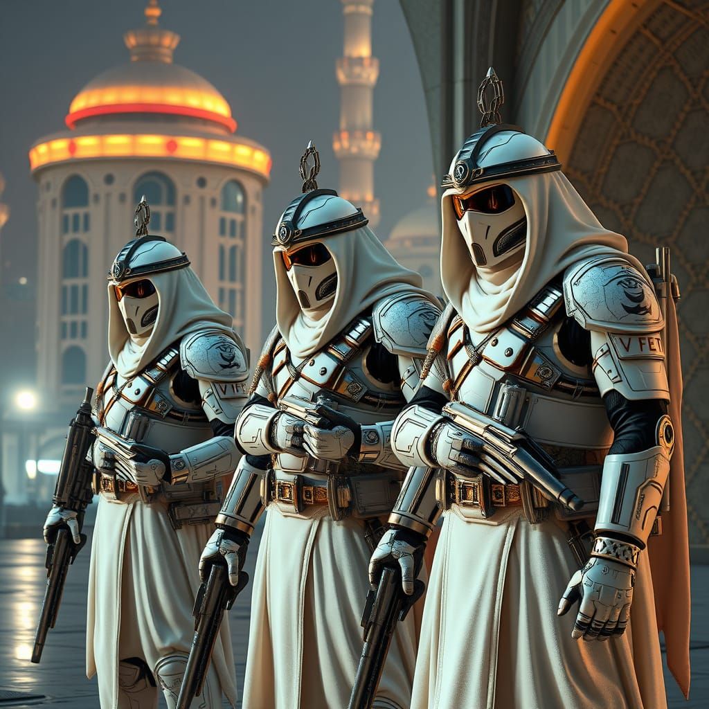 Cyberpunk Soldiers Guarding Embassy Inspired by Arcane