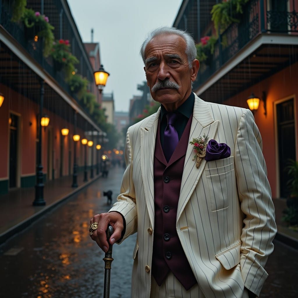 Distinguished Gentleman Under Vintage Gas Lamp